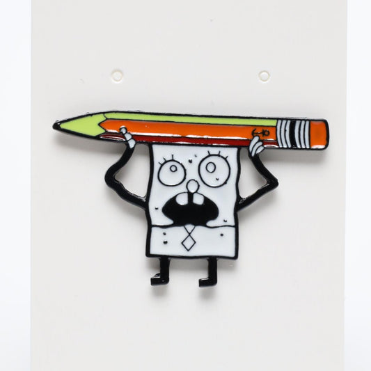 Cartoon Spongebob with Pencil Enamel Label Pin