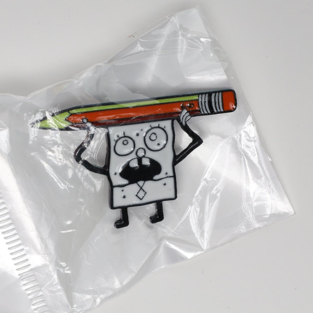 Cartoon Spongebob with Pencil Enamel Label Pin