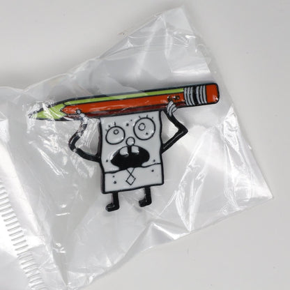 Cartoon Spongebob with Pencil Enamel Label Pin