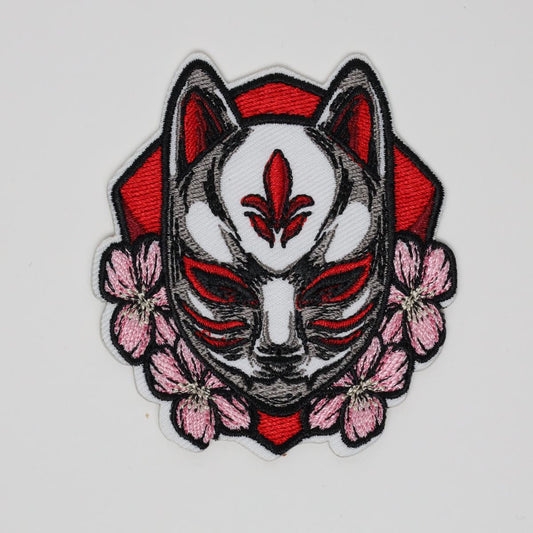 Cat Mask with Flowers Artistic Embroidered Iron On Patch