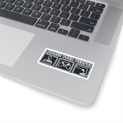 Choose Your Weapon Trio Sticker — Retro Arcade Gamer Vinyl Sticker