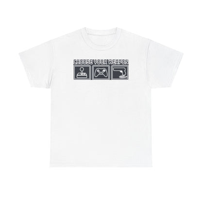 Choose Your Weapon Trio T-Shirt — Retro Arcade Gamer Tee