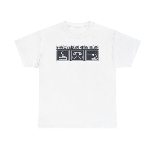 Choose Your Weapon Trio T-Shirt — Retro Arcade Gamer Tee