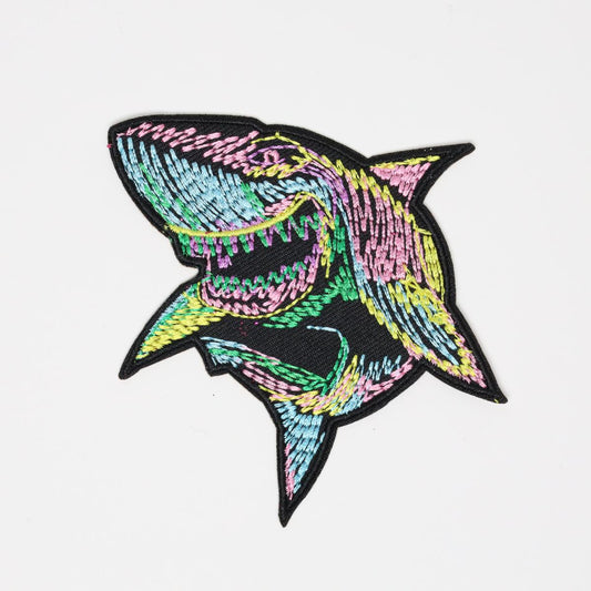 Colorful 80s Shark Embroidered Iron On Patch