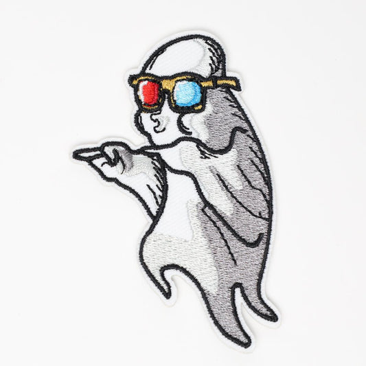 Cool Ghost with 3D glasses Iron On Embroidered Patch