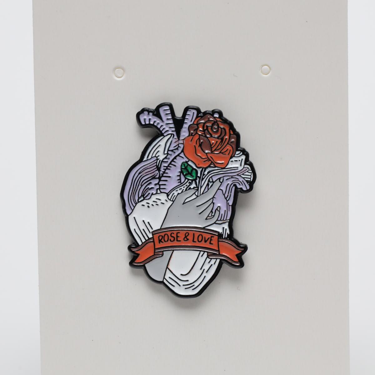 Creative Rose & Love Heart Enamel Label Pin