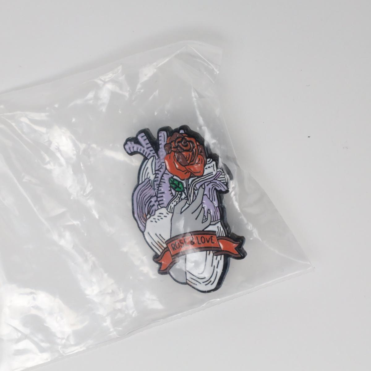 Creative Rose & Love Heart Enamel Label Pin