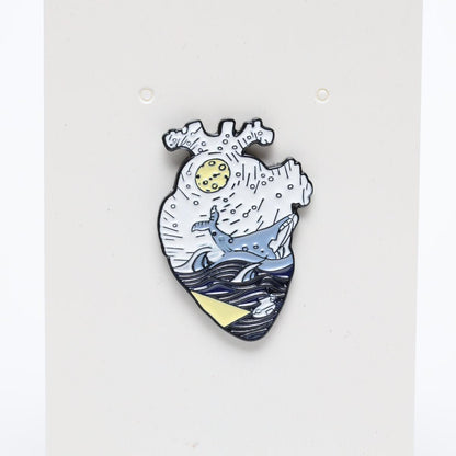 Creative Whale & Sea Heart Enamel Label Pin