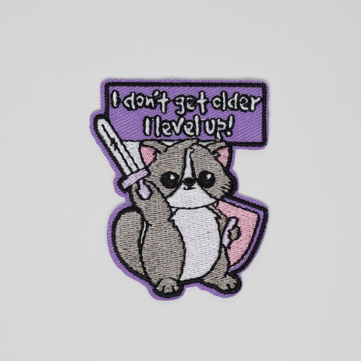 Cute Animal with Sword & Shield Level Up Embroidered Iron On Patch