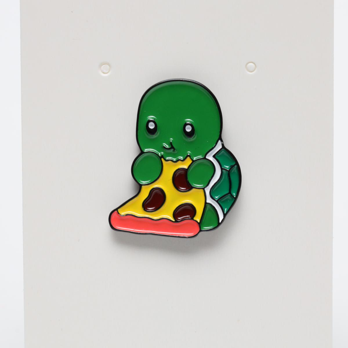 Cute Turtle Eating Pizza Enamel Label Pin