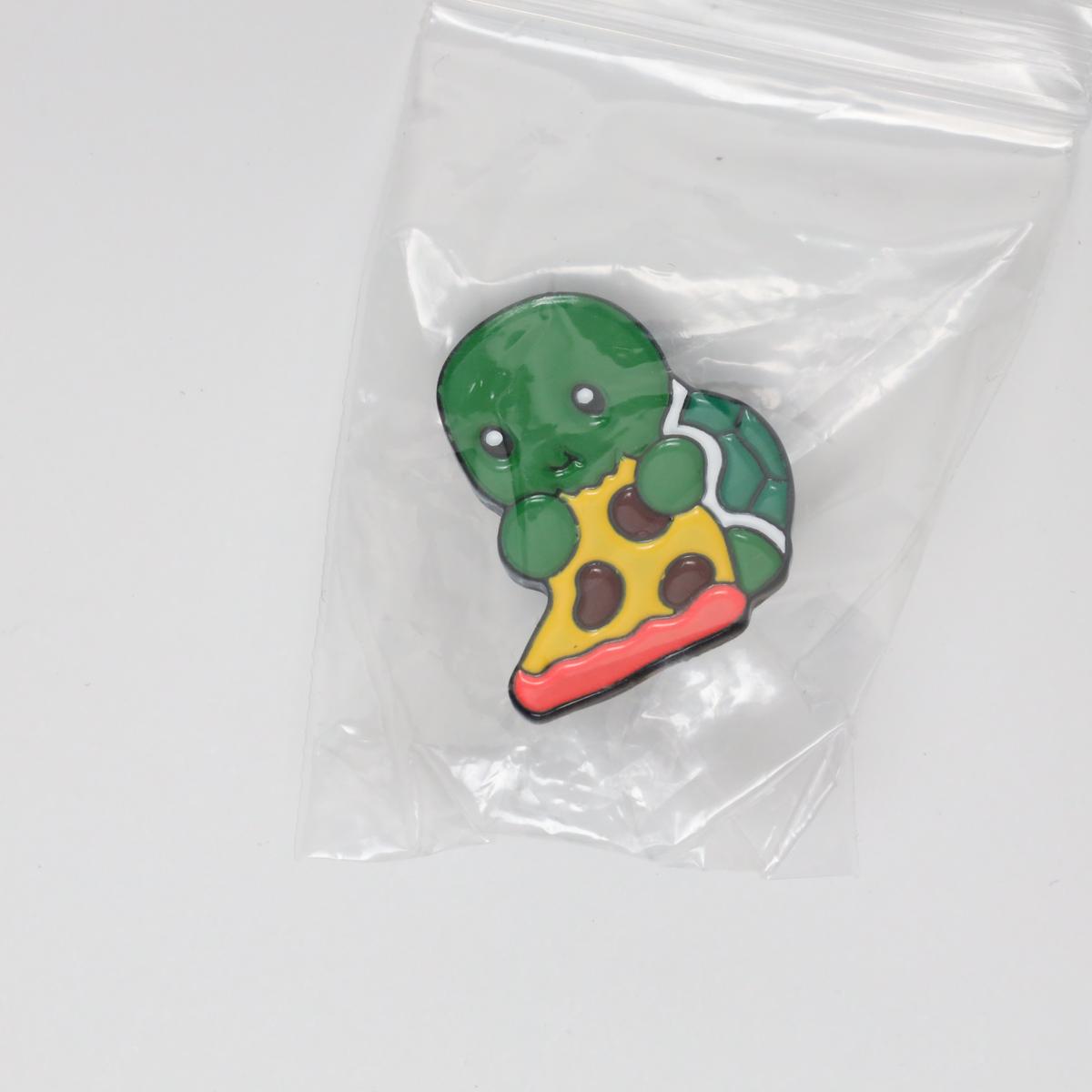 Cute Turtle Eating Pizza Enamel Label Pin