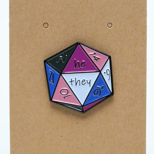 D20 Trans Pride He / They Enamel Pin