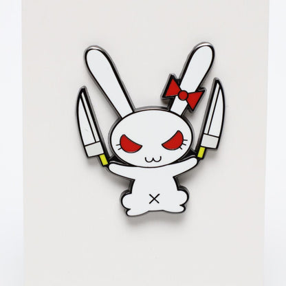 Evil Cartoon Rabbit with Knives Enamel Pin