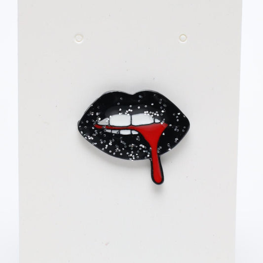 Glittery Black Blood Lips Enamel Label Pin