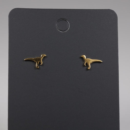 Gold Raptor Dinosaur Stainless Steel Stud Earrings