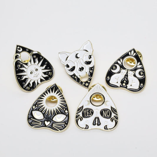 Gothic Cat Ouija Planchette Enamel Pin Set