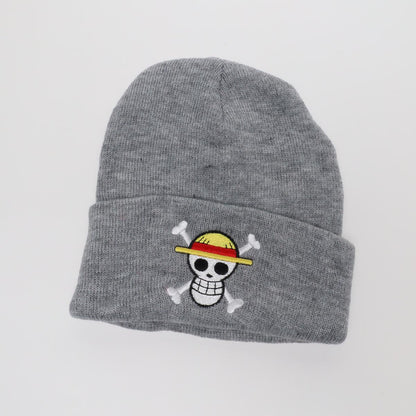Grey Straw Hats One Piece Pirate Logo Embroidered Beanie (Color)