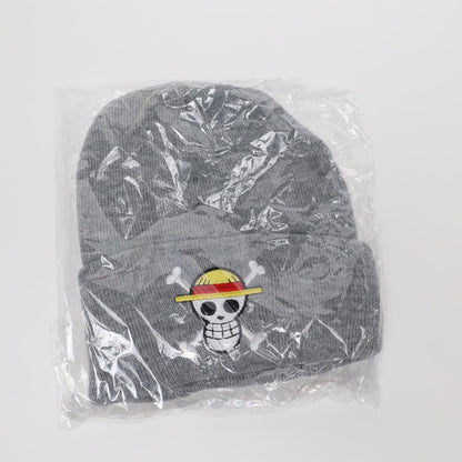 Grey Straw Hats One Piece Pirate Logo Embroidered Beanie (Color)