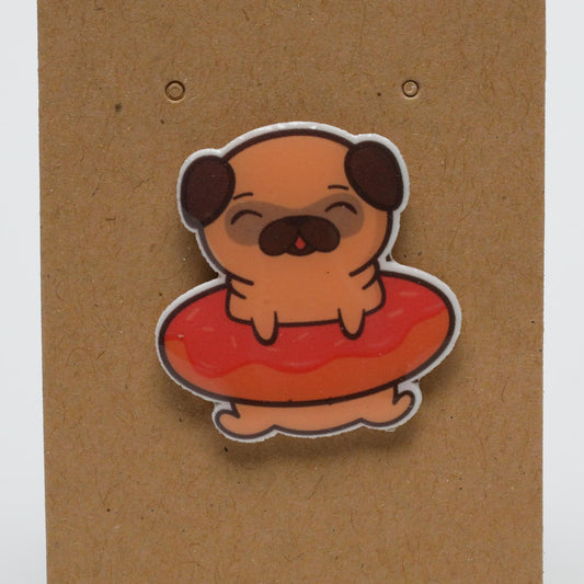 Happy Cartoon Pug Donut Raft Acrylic Pin