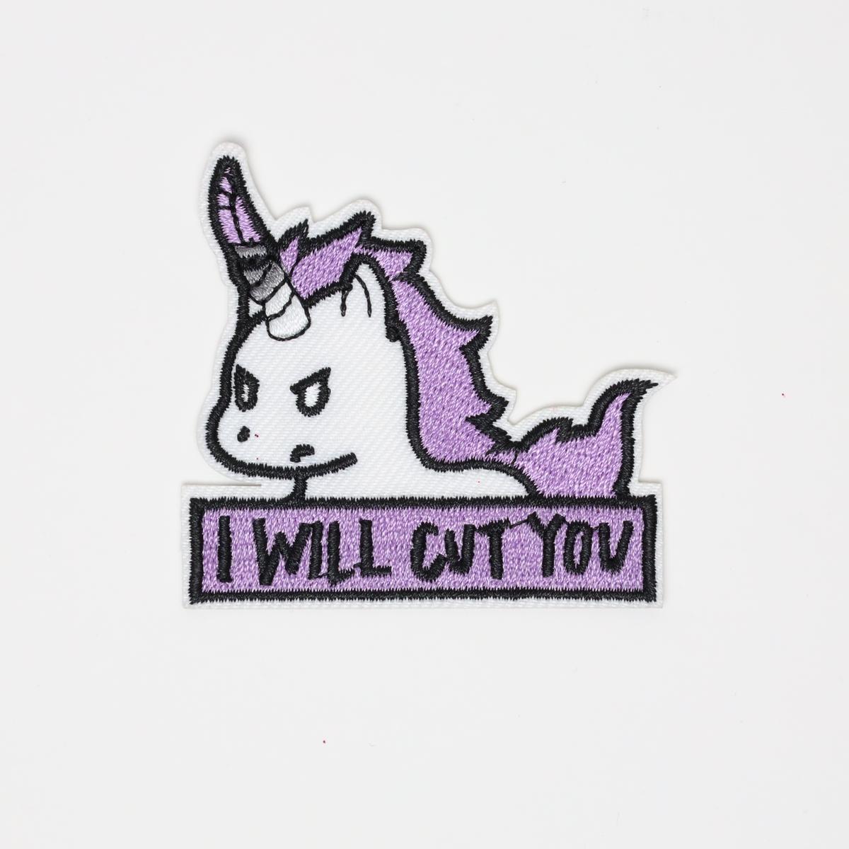 I Will Cut You Feisty Knife Unicorn Embroidered Iron On Patch