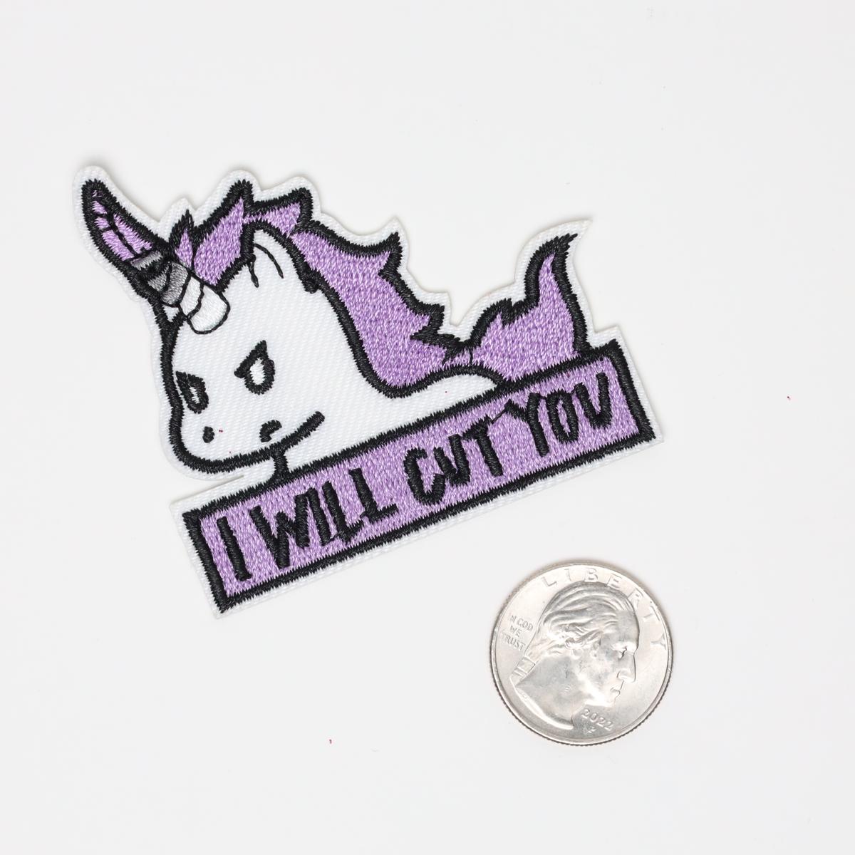 I Will Cut You Feisty Knife Unicorn Embroidered Iron On Patch