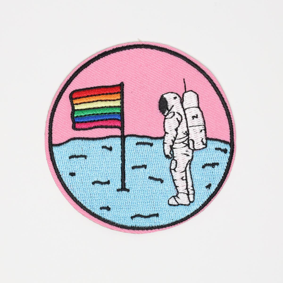 LGBT Pride Pink Moon Landing Embroidered Iron On Patch