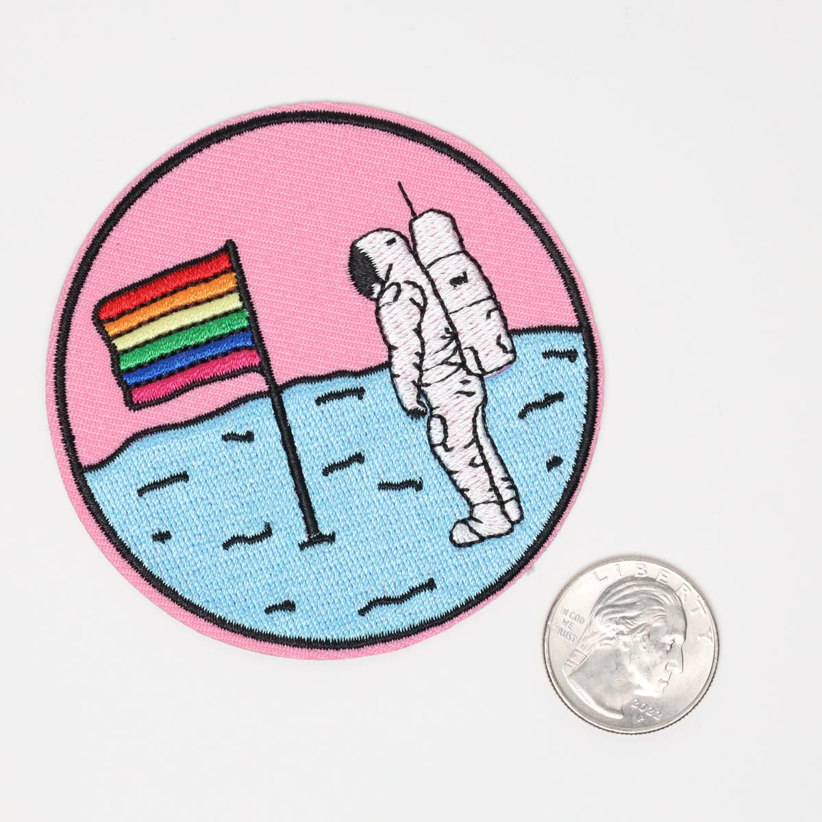 LGBT Pride Pink Moon Landing Embroidered Iron On Patch
