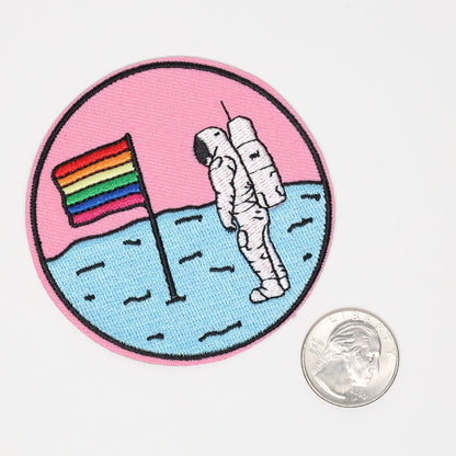 LGBT Pride Pink Moon Landing Embroidered Iron On Patch