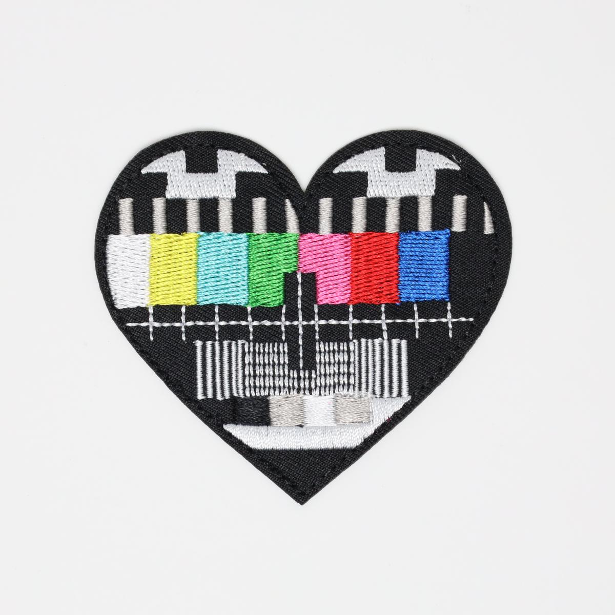 Lost Signal Retro Color TV Heart Embroidered Iron On Patch
