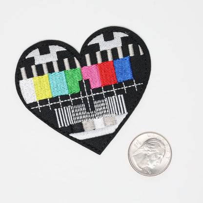 Lost Signal Retro Color TV Heart Embroidered Iron On Patch