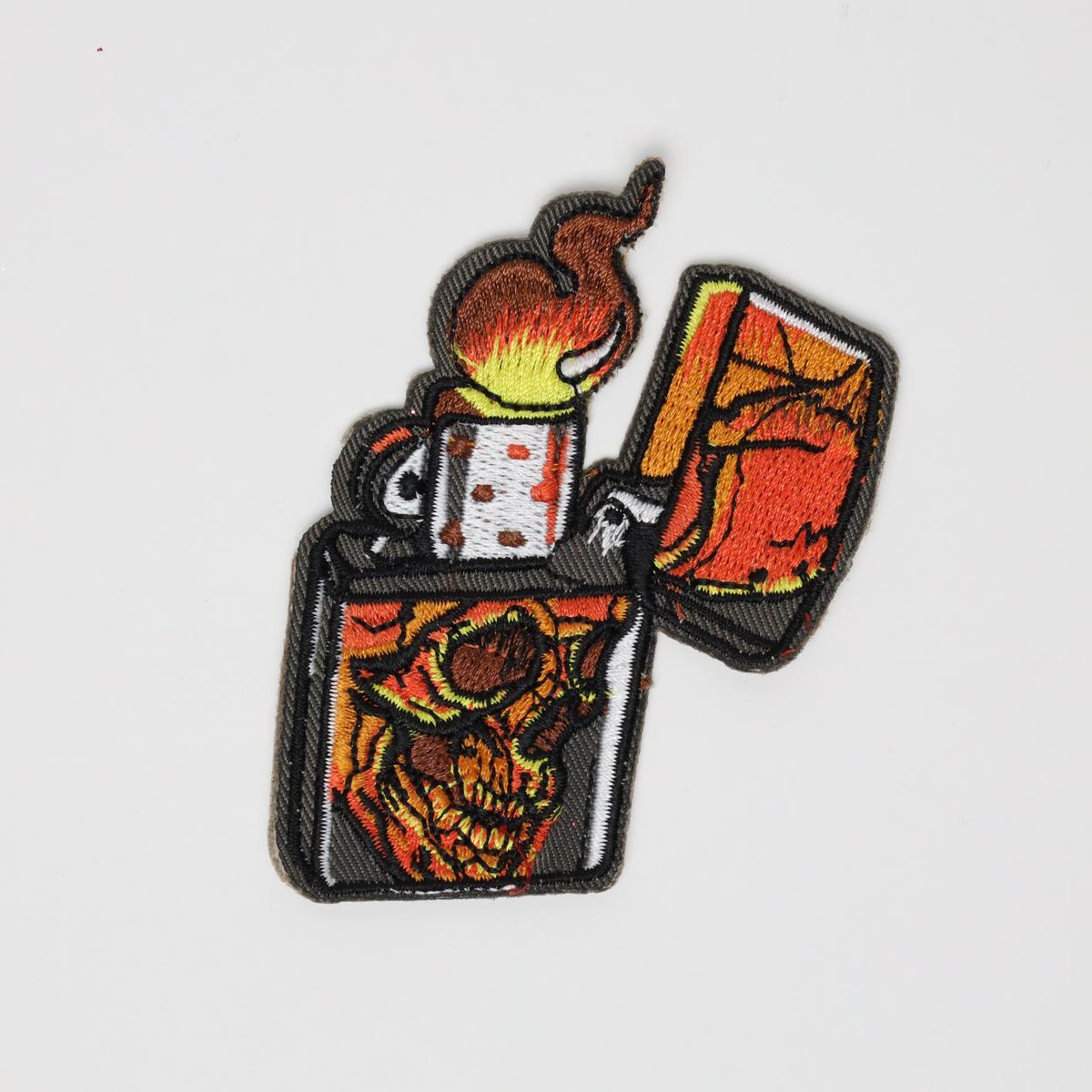 Orange Skull Lighter Embroidered Iron On Patch