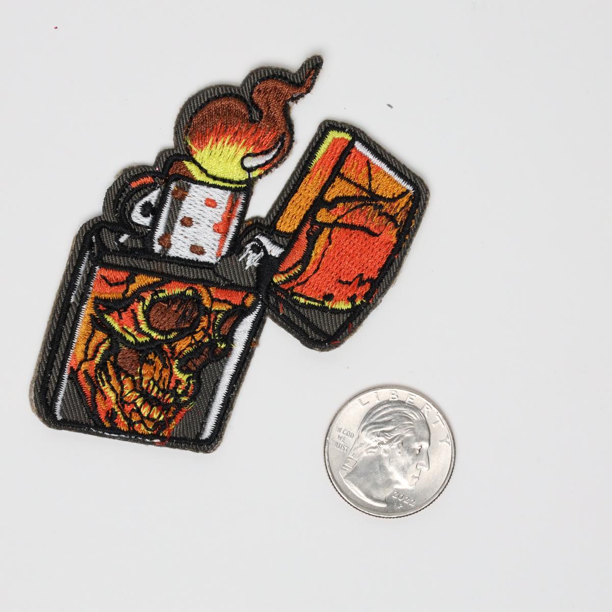Orange Skull Lighter Embroidered Iron On Patch