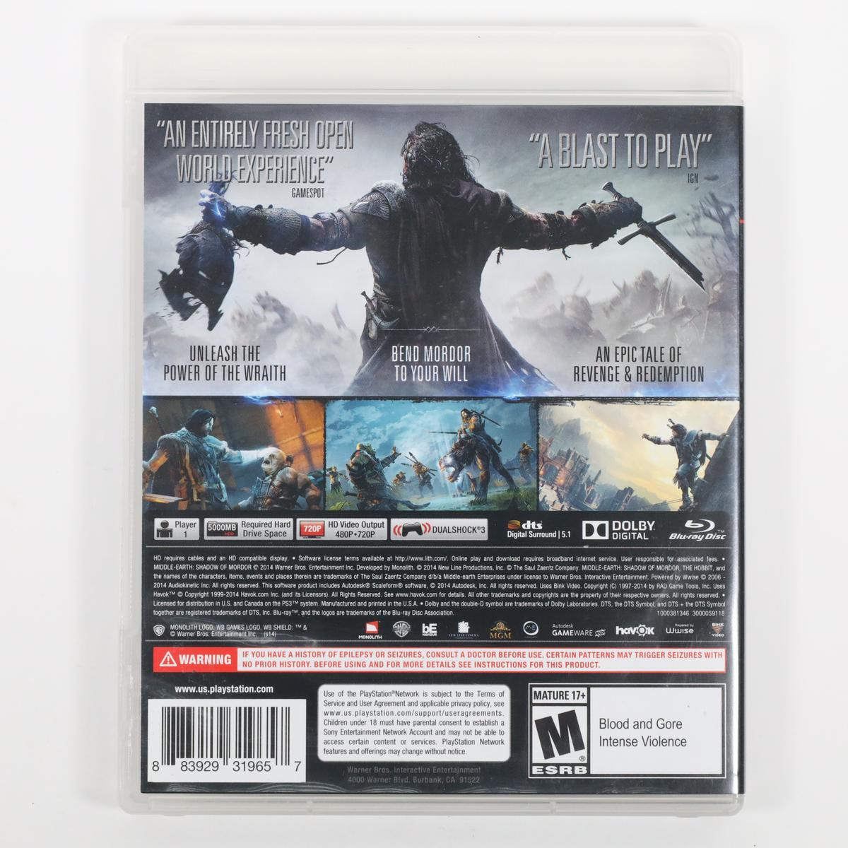 Middle Earth: Shadow of Mordor - PlayStation 3 (Complete / Good)