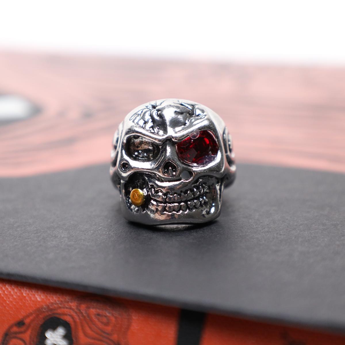 Punk Red Eye Bullet Cigar Skull Ring (Size 10)