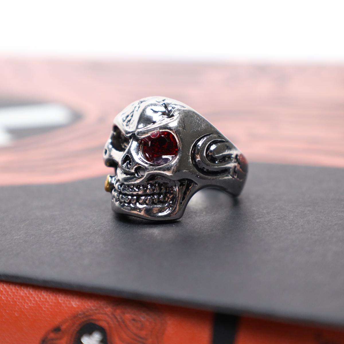 Punk Red Eye Bullet Cigar Skull Ring (Size 10)