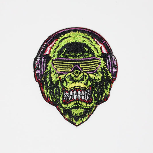 Punk Rock Gorilla Headphones Embroidered Iron On Patch
