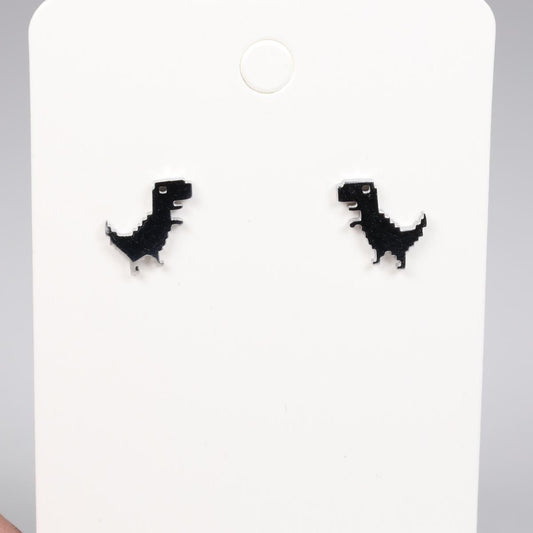 Retro Pixel T-Rex Dinosaur Stainless Steel Stud Earrings