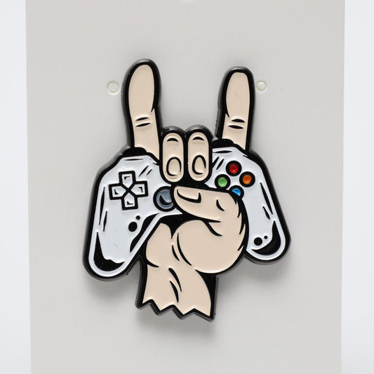Rock Gamer Hands with Controller Enamel Pin