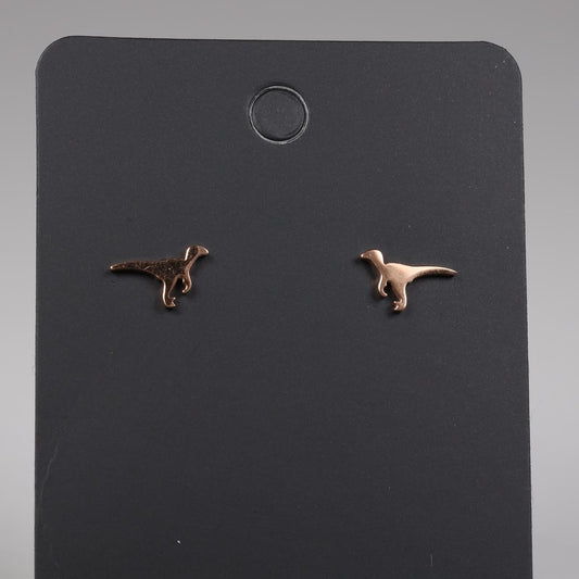 Rose Gold Raptor Dinosaur Stainless Steel Stud Earrings