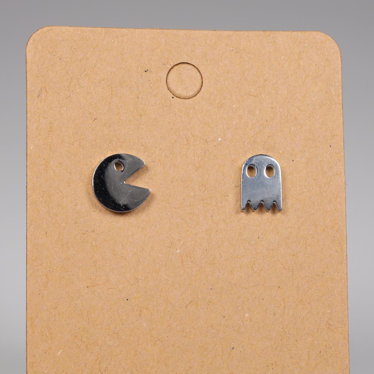 Silver Pac Man Ghost Retro Stainless Steel Earrings