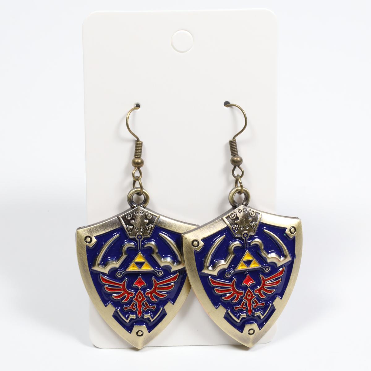 Silver Zelda Hylian Shield Metal Drop Earrings (Variant)