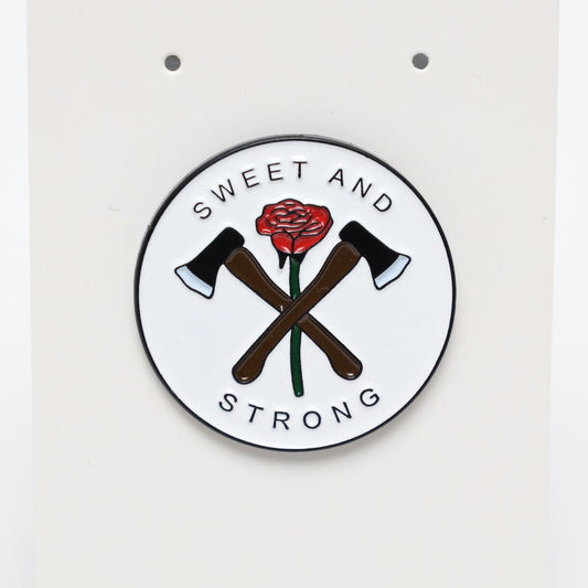 Sweet and Strong Axes and Rose Women Empowerment Enamel Pin