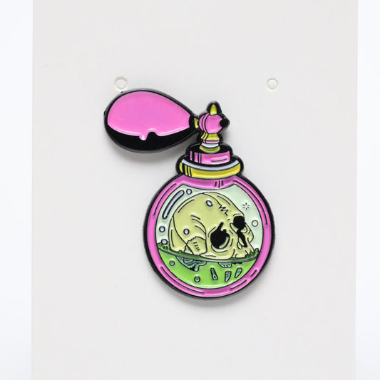 Toxic Skull Pink Perfume Enamel Label Pin