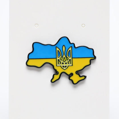 Ukraine Territory with Flag & Emblem Enamel Label Pin