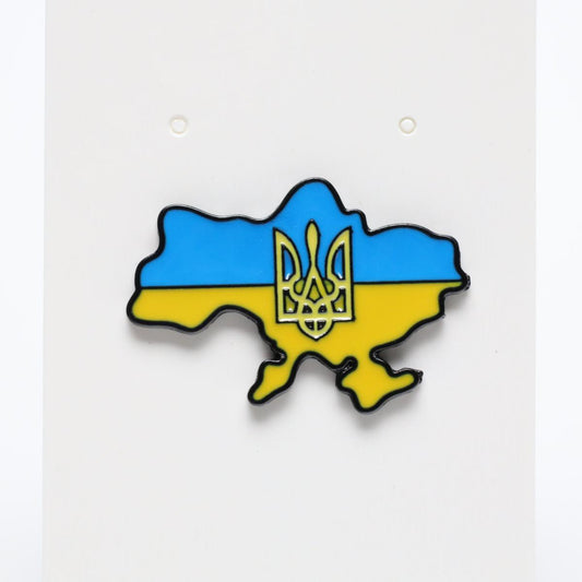 Ukraine Territory with Flag & Emblem Enamel Label Pin