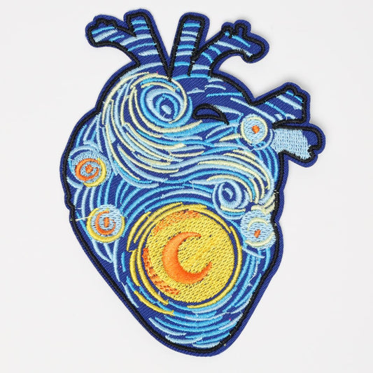 Van Gogh Starry Night Artistic Heart Embroidered Iron On Patch