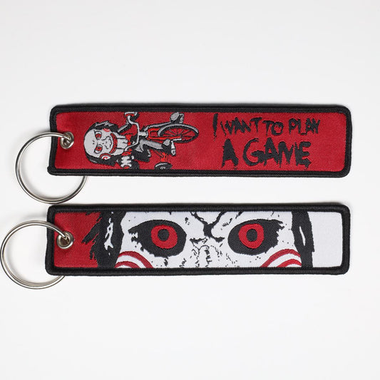 Want to Play A Game Saw Embroidered Keychain