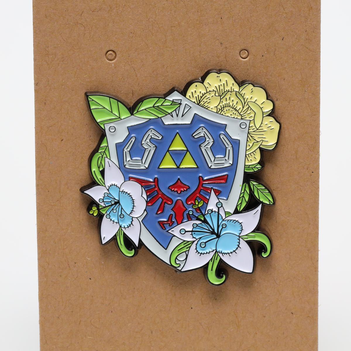 Zelda Hylian Shield with Flowers Enamel Pin