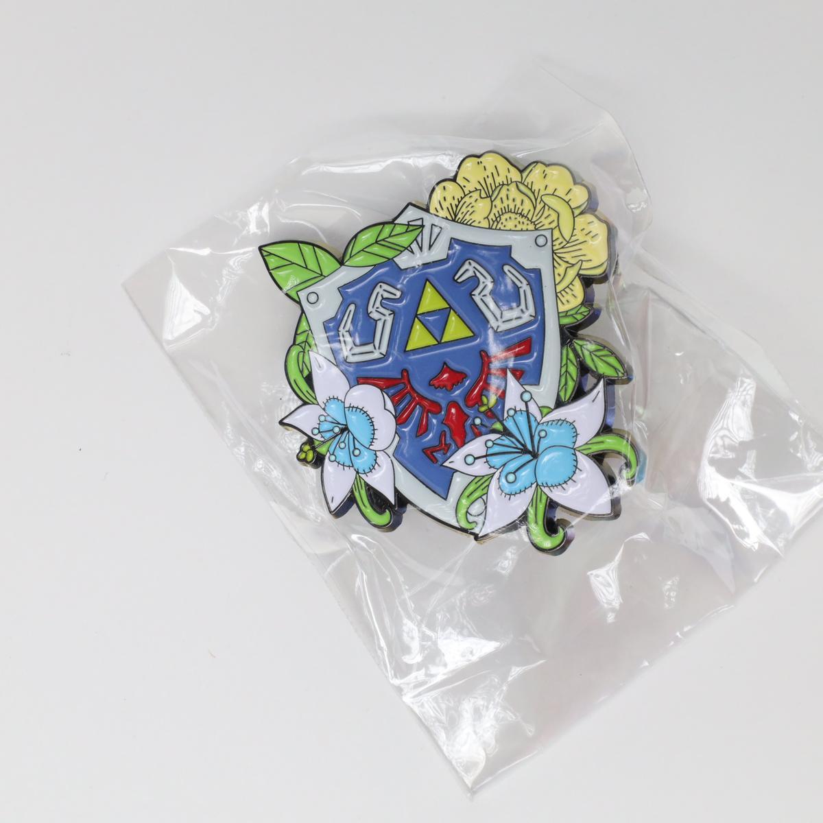 Zelda Hylian Shield with Flowers Enamel Pin