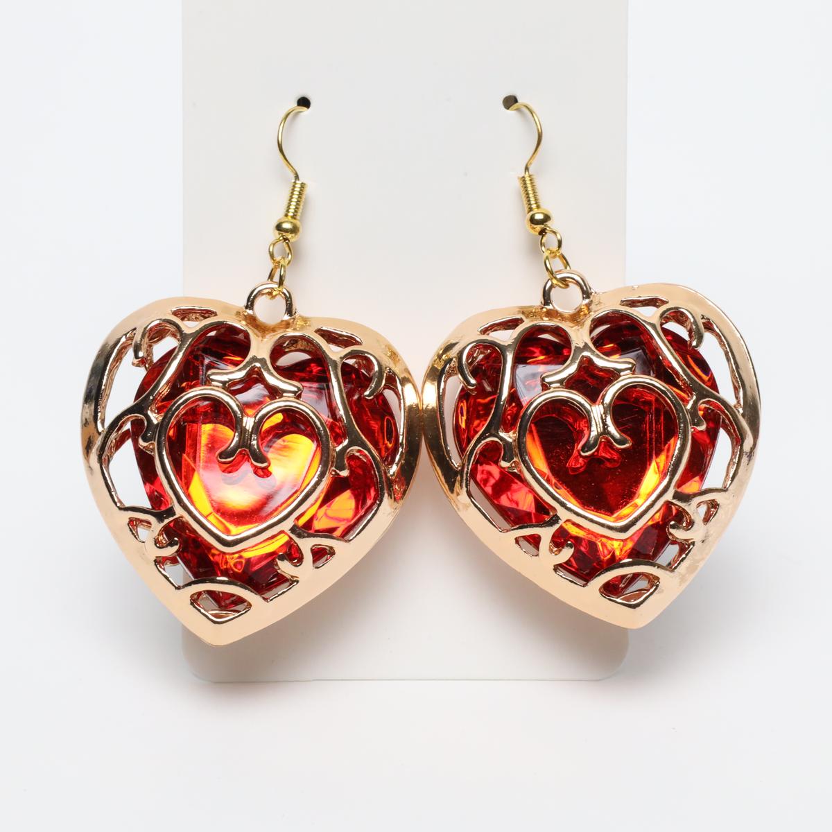 Zelda Red Heart Container Drop Earrings